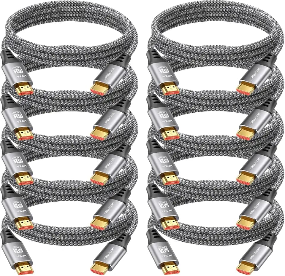8K 4K HDMI Cable 6FT 10-Pack, HDMI to HDMI Cord 4K@120Hz/144Hz, 8K@60Hz, HDMI 2.1 Support eARC, HDCP2.3/2.2, HDR10+ for KVM, Fire TV Stick, PS5, Xbox, LG, Roku, Switch, Portable Monitor.