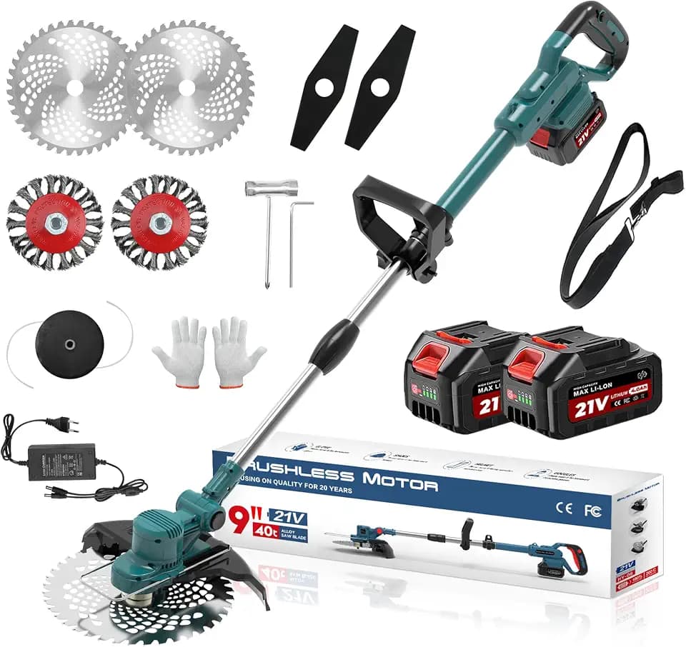 Electric Weed Wacker Cordless, Battery Powered Weed Eater String Battery, 21V Electric Weed Eater, for Lawn, Bush Trimming(with 2 x 4.0Ah Batteries and Fast Charger Included) (Blue)