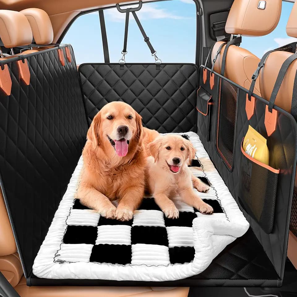 IJVAE Hard Bottom Car Seat Cover for Dog swith Removable Soft Blankets,Scratch-Proof and Anti-Slip Car Dog Hammock for Large Dogs White for Car, SUV