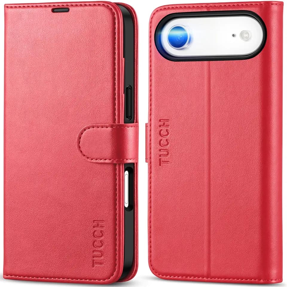 TUCCH Wallet Case for iPhone Air (6.5") 2025, 4 Card Slots, Red
