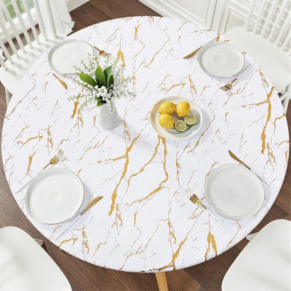 Smiry Round Table Cloth, Waterproof Fitted Table Cover for 45"-56" Tables