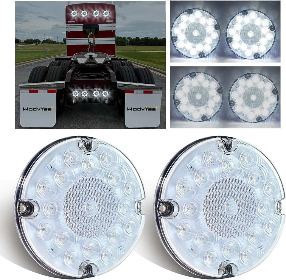 2Pcs 7" Round White LED Backup Lights 17 LED Marker Clearance Running Lights Surface Mount for Transit Vehicles Bus Truck Trailers