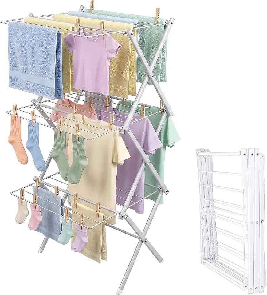 Relaxdays Wäscheständer klappbar, 27 Stangen, HBT: 115 x 53,5 x 52 cm, weiß