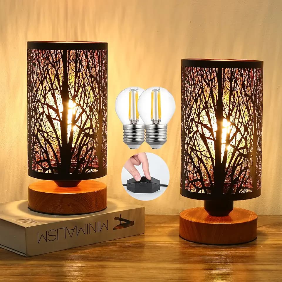 Rustic Table Lamps for Bedroom Set of 2 -Small Black Farmhouse Industrial Metal bedside Lamps ,Stepless Dimmable Nightstand Lamps for Living Room End Desk Side Kids Lamp for Reading Home decorative