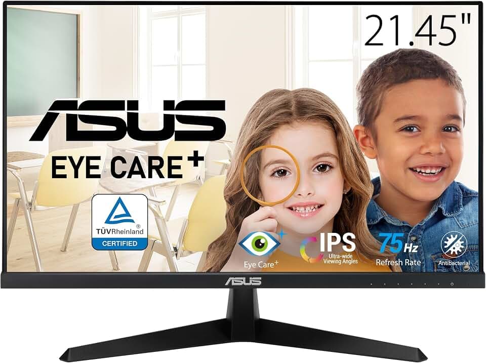 ASUS VY229Q 22 Zoll FHD IPS Eye Care Monitor | Antibakterielle Beschichtung, TÜV-Zertifiziert Flicker-Free, Blaulichtfilter, Eye Care Plus, 1ms, Adaptive Sync, FreeSync