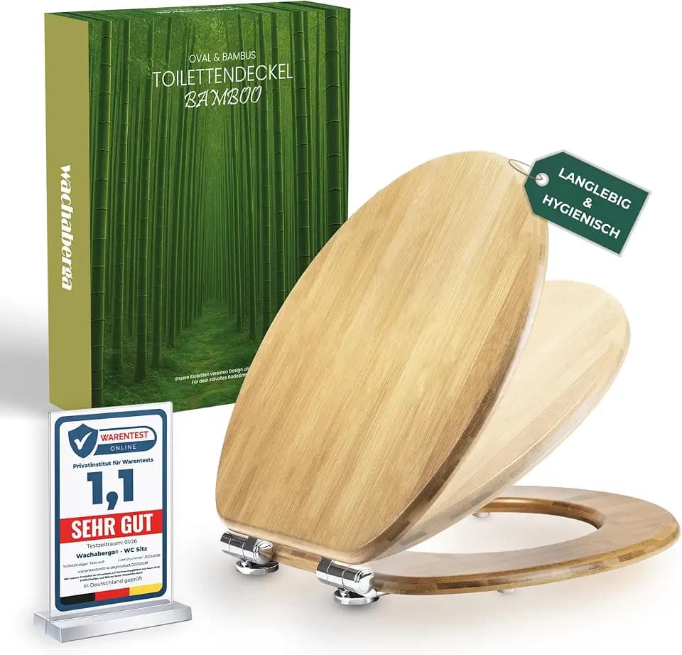 Bambus Toilettendeckel mit Absenkautomatik Holz, Ovaler WC-Sitz