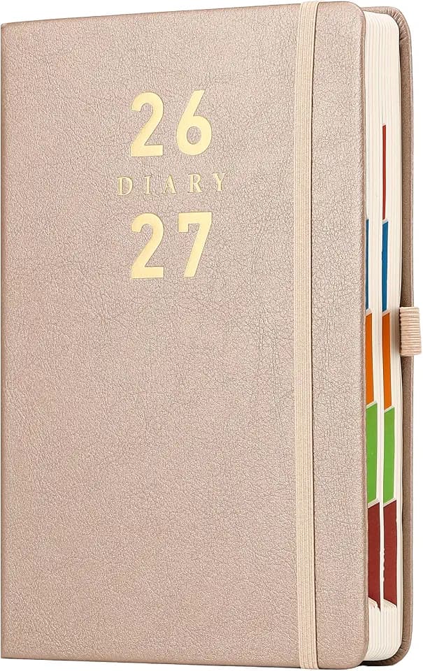 Mljtoyo 2026 2027 Tagebuch A5 ein Tag pro Tag, täglicher Planer 2026 27 Treffen von Juli 2026 bis Juni 2027, Organizer Hardcover mit Farblaschen, Stifthalter, Innentasche, 400 elfenbeinfarbene Seiten