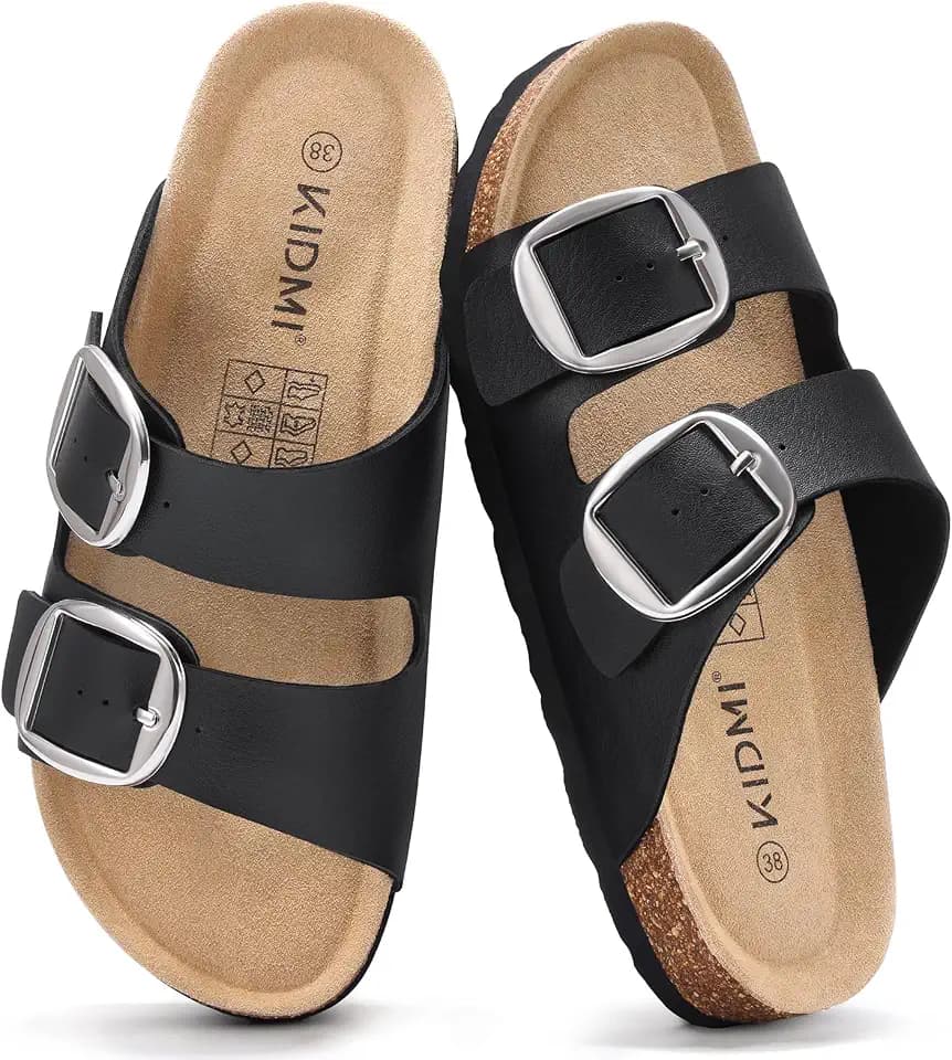 KIDMI Women‘s Comfortable Cork Footbed Slide Sandals with Arch Support
