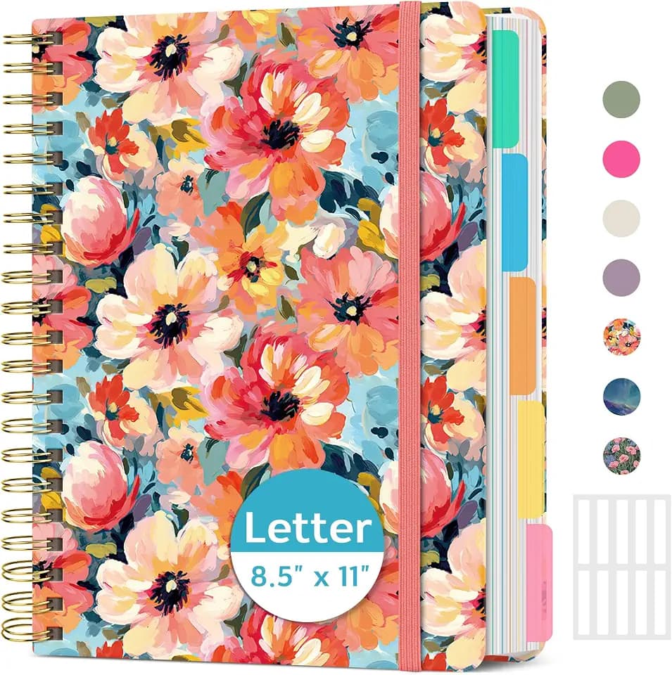 Taja Large Spiral Notebooks for Work 5 Subject with Removable Dividers