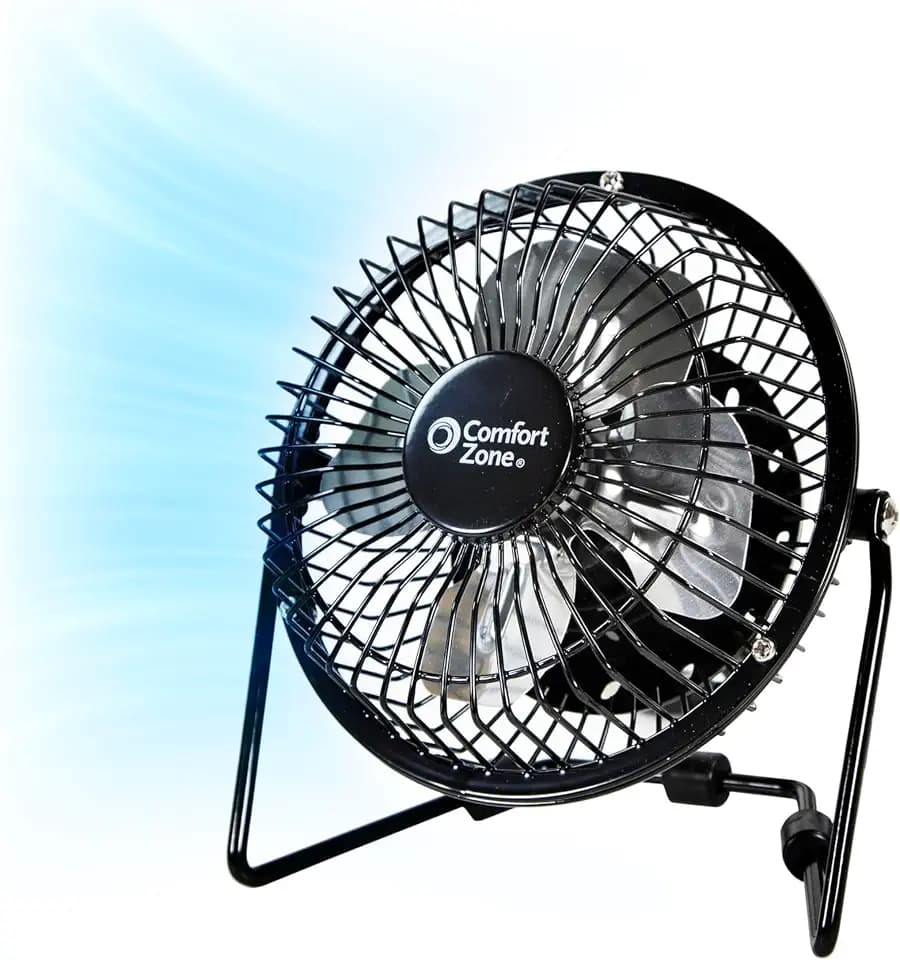 COMFORT ZONE 4" All-Metal Mini USB Desk Fan with Wall Adapter