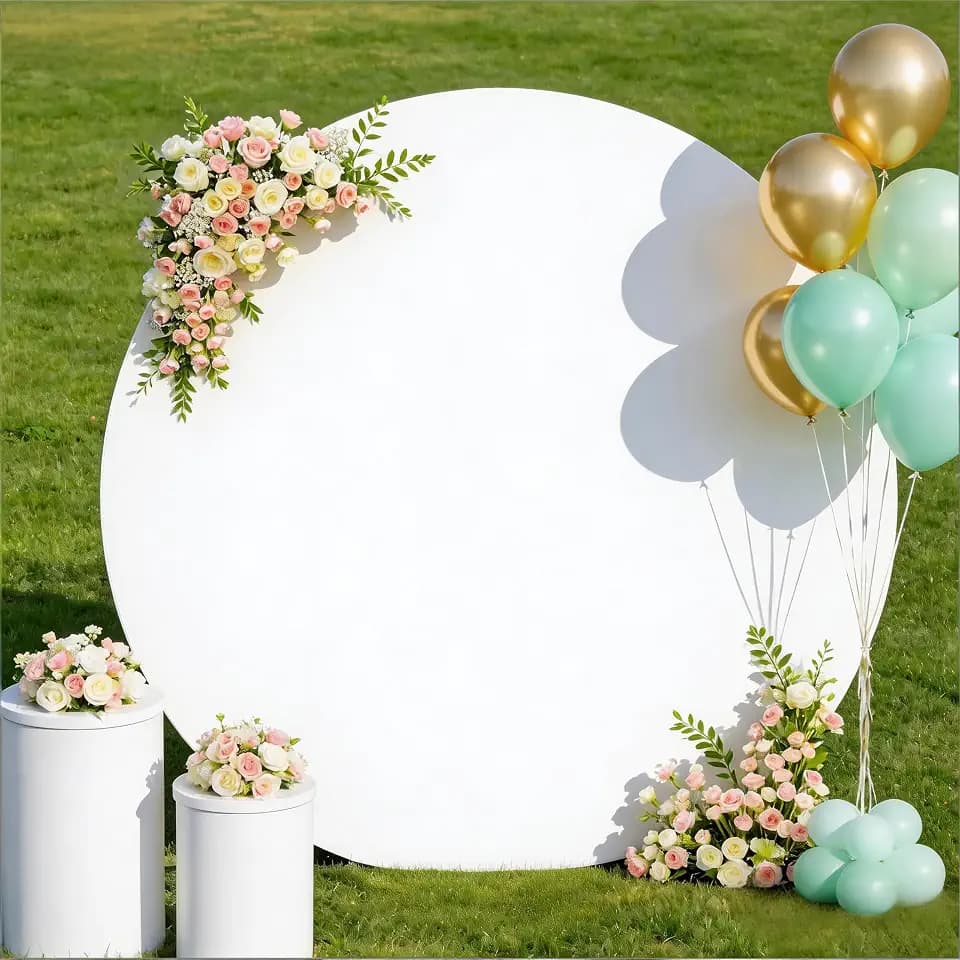 White Round Backdrop Cover 7.2 FT Stretch Spandex Circle Arch Cover Wedding