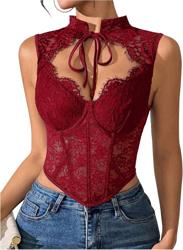 SweatyRocks Women's Floral Lace Corset Top Cut Out Crop Bustier Sexy Going Out Party Night Club Rave Tops