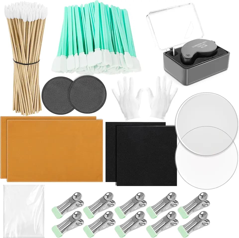 Coitak 320 Pcs Card Cleaning Kit, Trading Card Flattening Kit Include Acrylic Discs Magnifying Implement Card Films Card Mats Cotton Swabs Suede Cloths Spring Clips Gloves