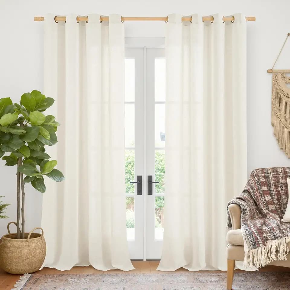 YoungsTex Ivory Linen Semi Sheer Curtains 90 Inch Length for Living Room