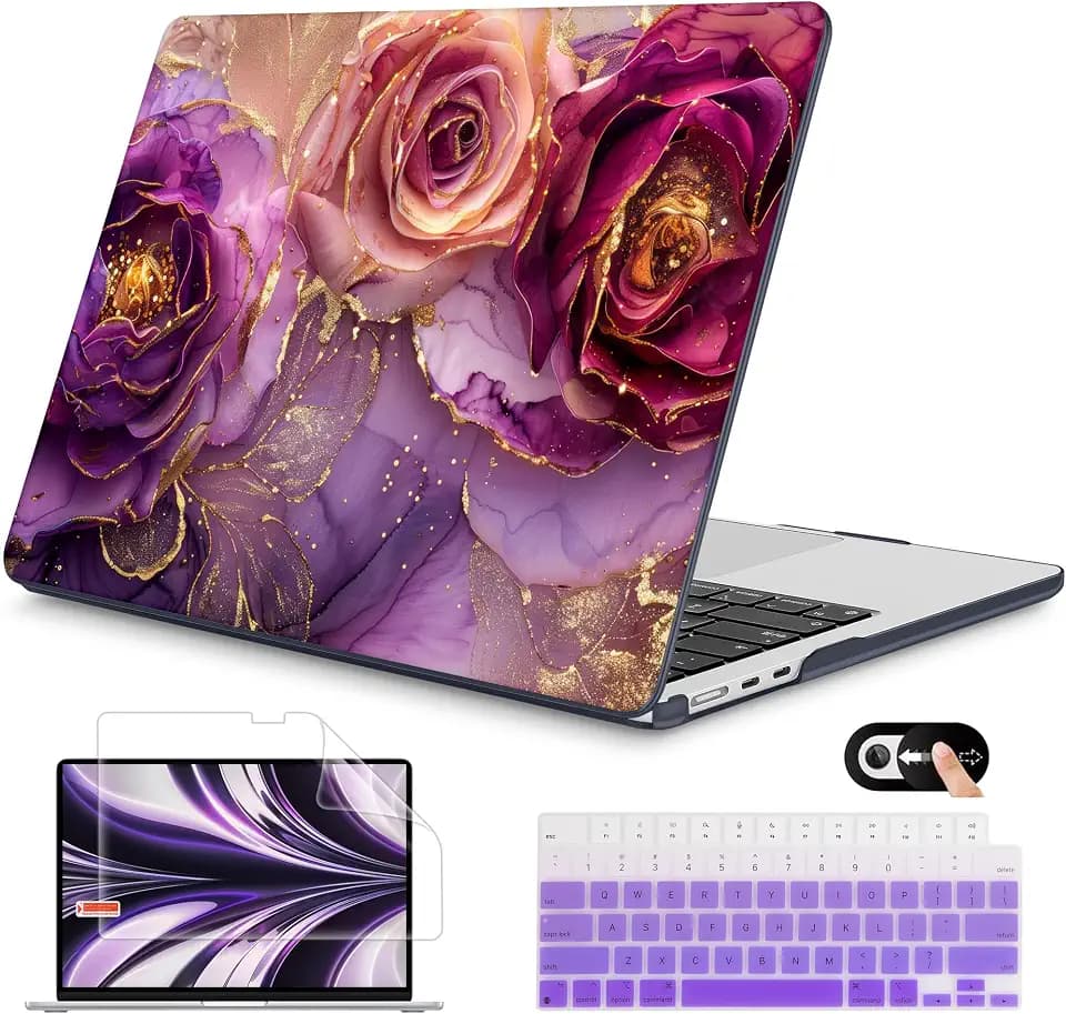 Mektron for 2026 MacBook Air 13-inch M5 Laptop Case A3449 with 13.6-inch Liquid Retina Display Fits 2025 A3240 M4 2024 A3113 M3 2023 A2681 M2 Printed Hard Shell for MacBook Air 13.6", Marble Flowers