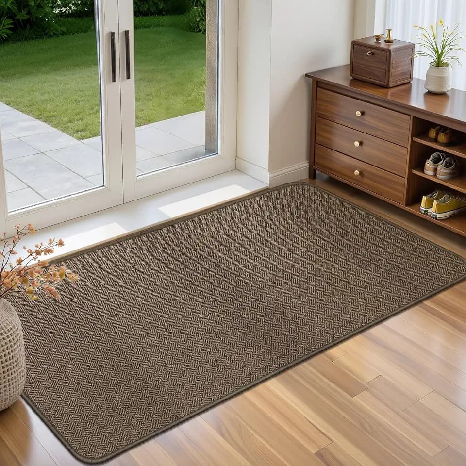 Ultra Thin Door Mat Indoor Entrance 24"x47", Welcome Mat, Brown