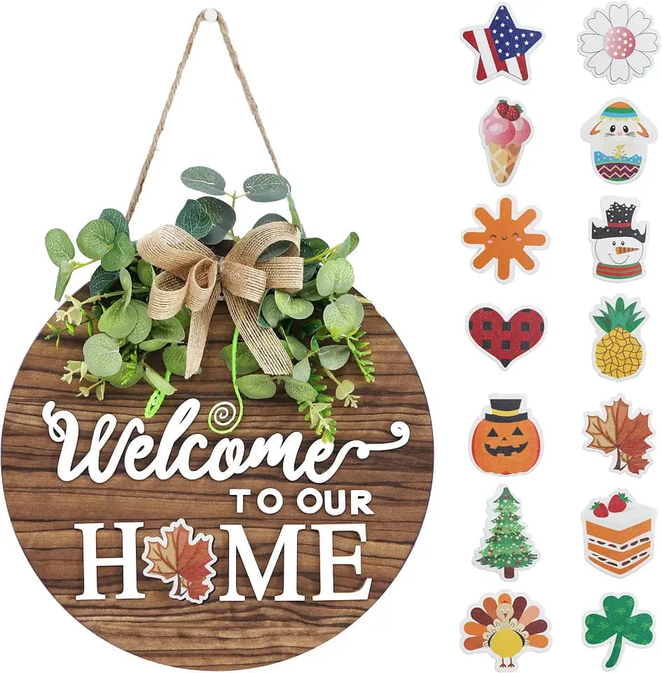 Interchange Welcome Sign Front Door Wreaths for Spring Fall Summer Winter