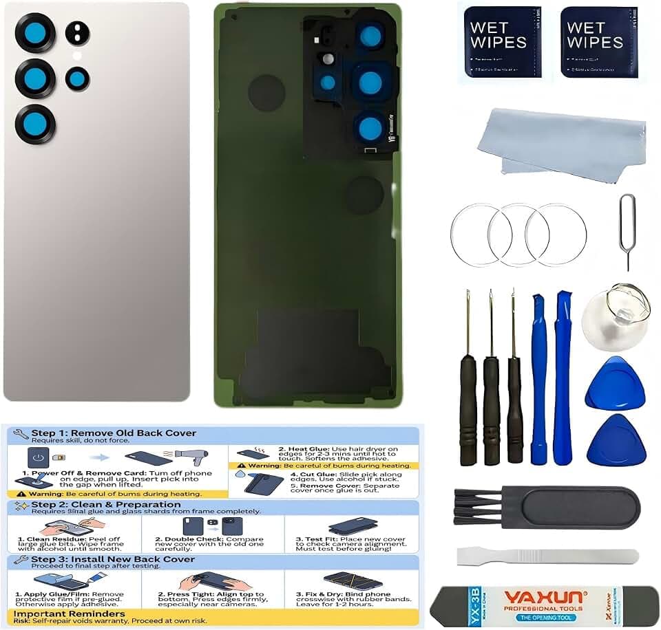 Galaxy S25Ultra Back Glass Replacement for Samsung Galaxy S25Ultra 6.9inches Back Cover with Lens Frame Pre-Installed Tape +Tools (Grey)