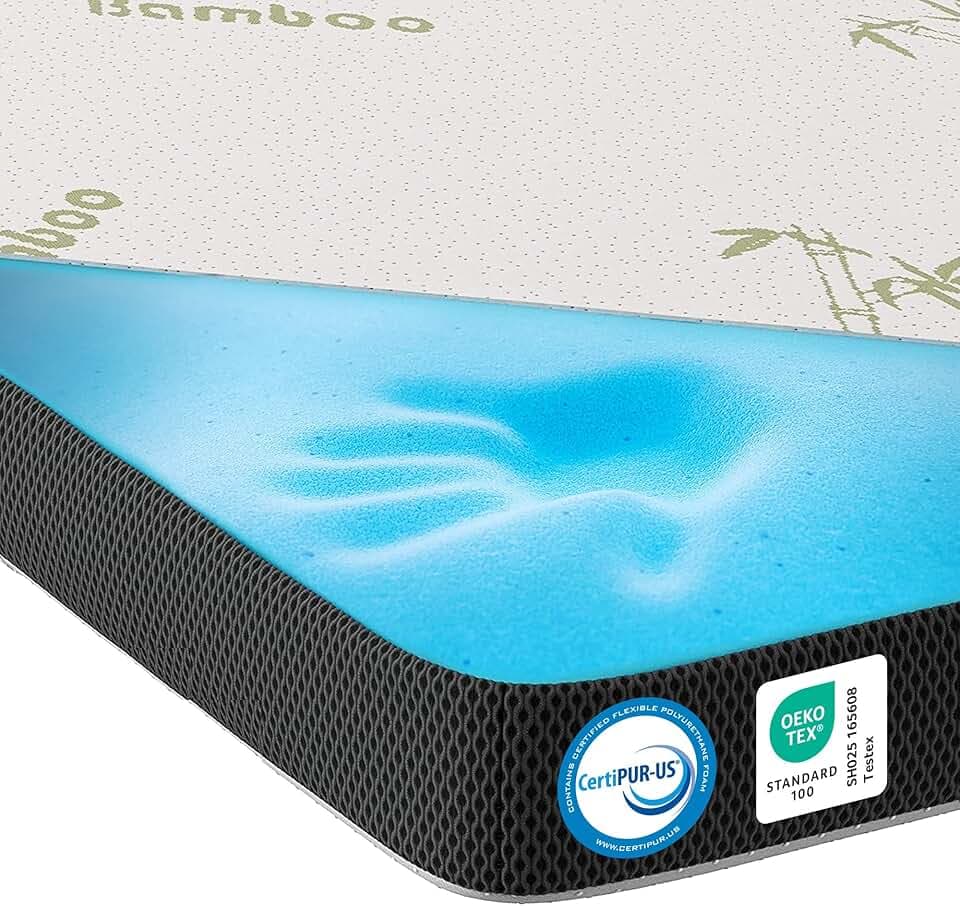 MKS.® Gel Topper 80x200 cm, H3 Matratzentopper mit 7 cm Gel-Memory-Schaum, KomfortKissen Matratzenauflage mit 3D-Luftstrom, Viskoelastische Matratzenauflagen mit abnehmbarem Bambusbezug