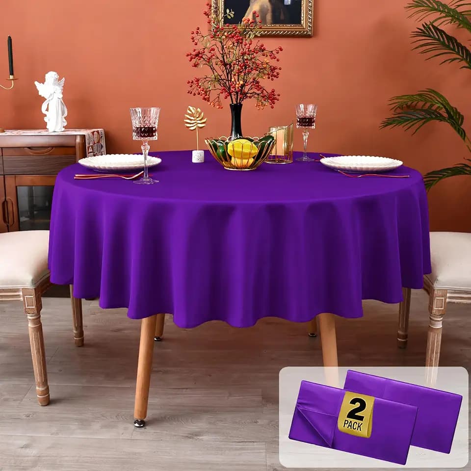 MEANMOY 2 Pack Purple Round Tablecloth 60 Inch Water Resistant Table Cloth