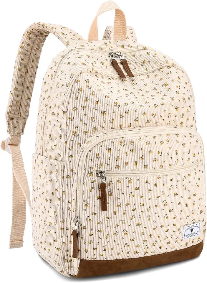 VX VONXURY School Backpack for Girls Floral Corduroy Bookbag for College