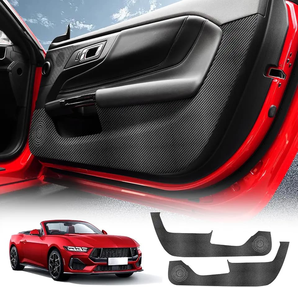 KUNGKIC for Ford Mustang 2024 2025 Car Door Anti Kick Pad Protective Stickers Interior Decals Accessories Self-Adhesive Side Edge Protection Mats Cover (PU, Carbon Fiber Pattern)