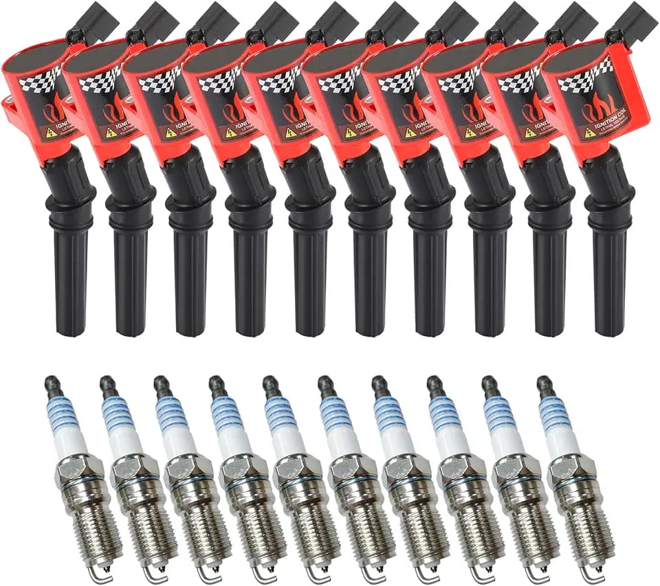 CarBole Ignition Coils Pack DG508 & Iridium Spark Plug SP479, Compatible with Ford E350 E450 Econoline Super Duty F350 F450, Replacement for FD503 DG457 F523 E213 E262 E409 (Set of 10)
