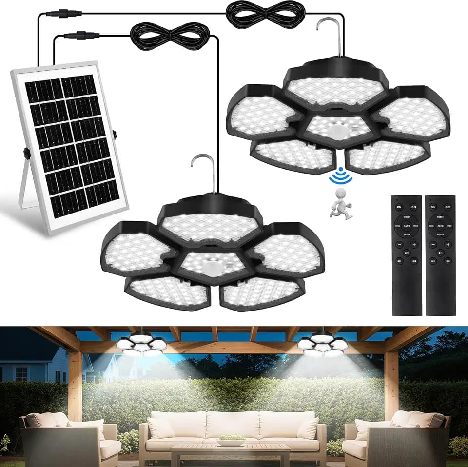 Solar Shed Light 6000K, Motion Sensor,Timer&Remote, Dusk to Dawn for Gazebo