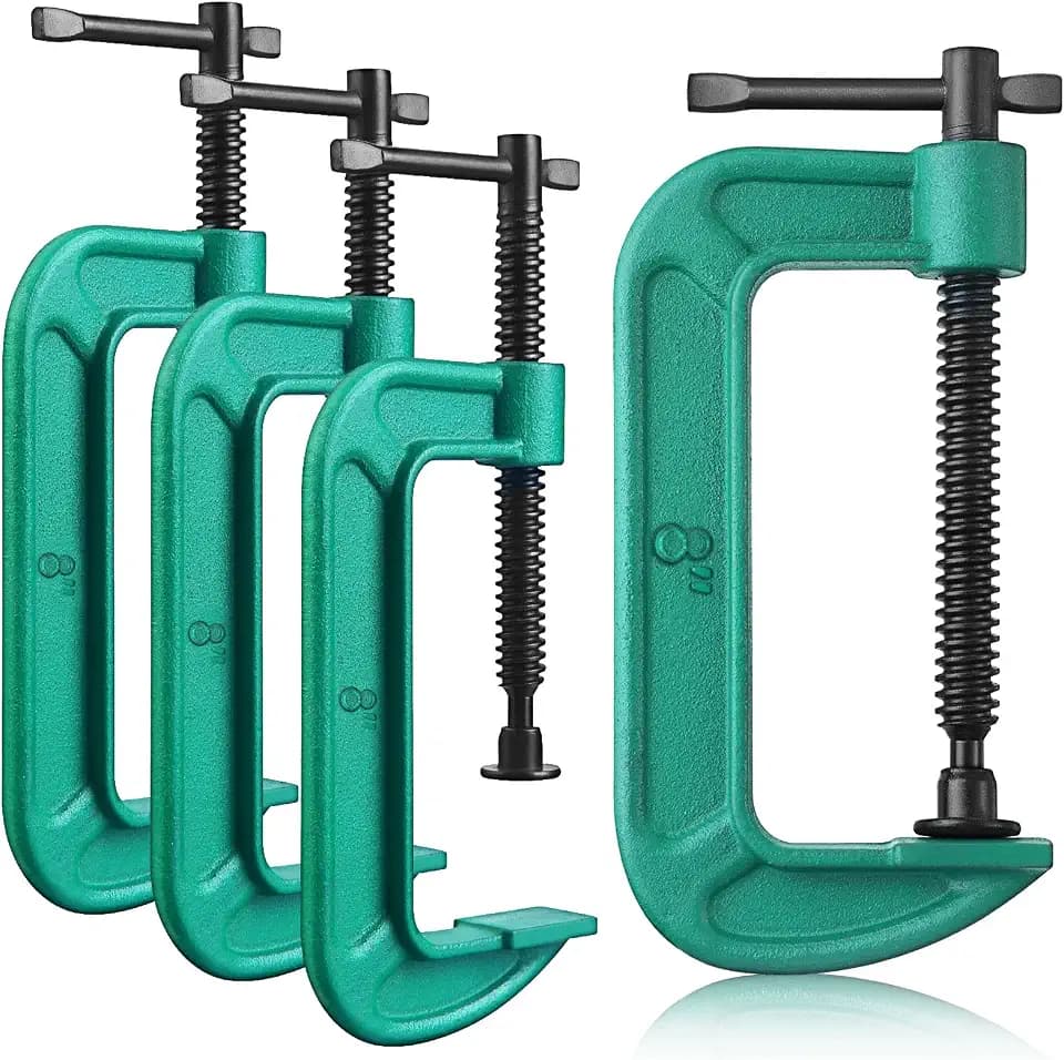 4 Pcs C Clamp Set 8 Inch Heavy Duty G-Clamps Automotive and Wood Working Clamps with Jaw Opening Sliding for DIY Carpentry Woodworking Welding and Building(8 Inch, Green)
