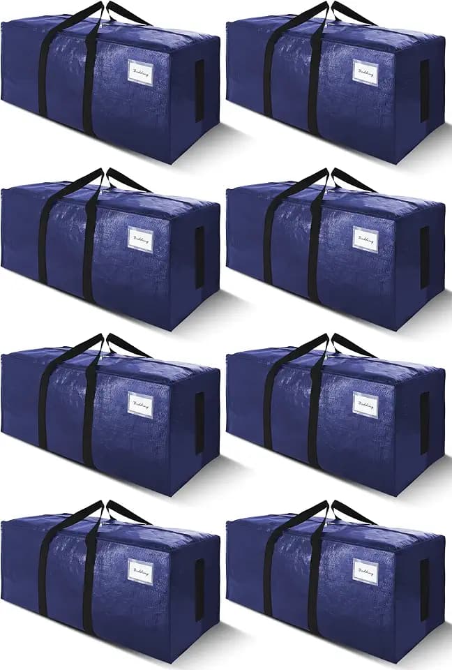 SWEET DOLPHIN 8 Pack 200LB Heavy-Duty Moving Bags with Wrap-Around Handles, Extra Large Storage Totes for Space Saving, Clothes Storage Bags, College Dorm Essentials, Blue, 24 Gal