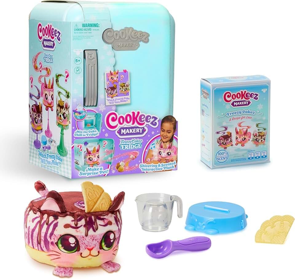 Cookeez Makery Freezy Cakez. Mix & Decorate Your Plush Best Friend! Place Your Cake Mix in The Freeze and Be Amazed When A Scented, Shivering, Interactive Plush Friend Comes Out. Styles May Vary
