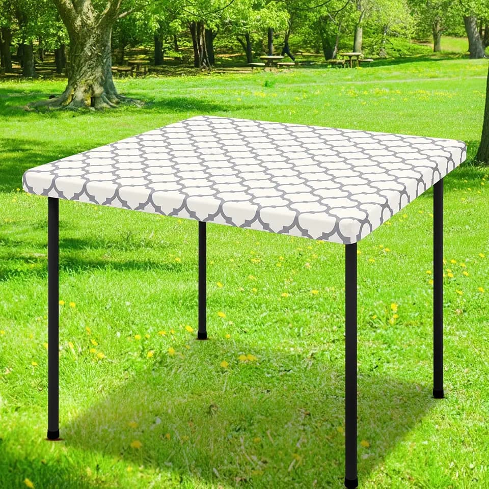 Smiry Picnic Fitted Table Cover, Square Flannel Backed Vinyl Tablecloth