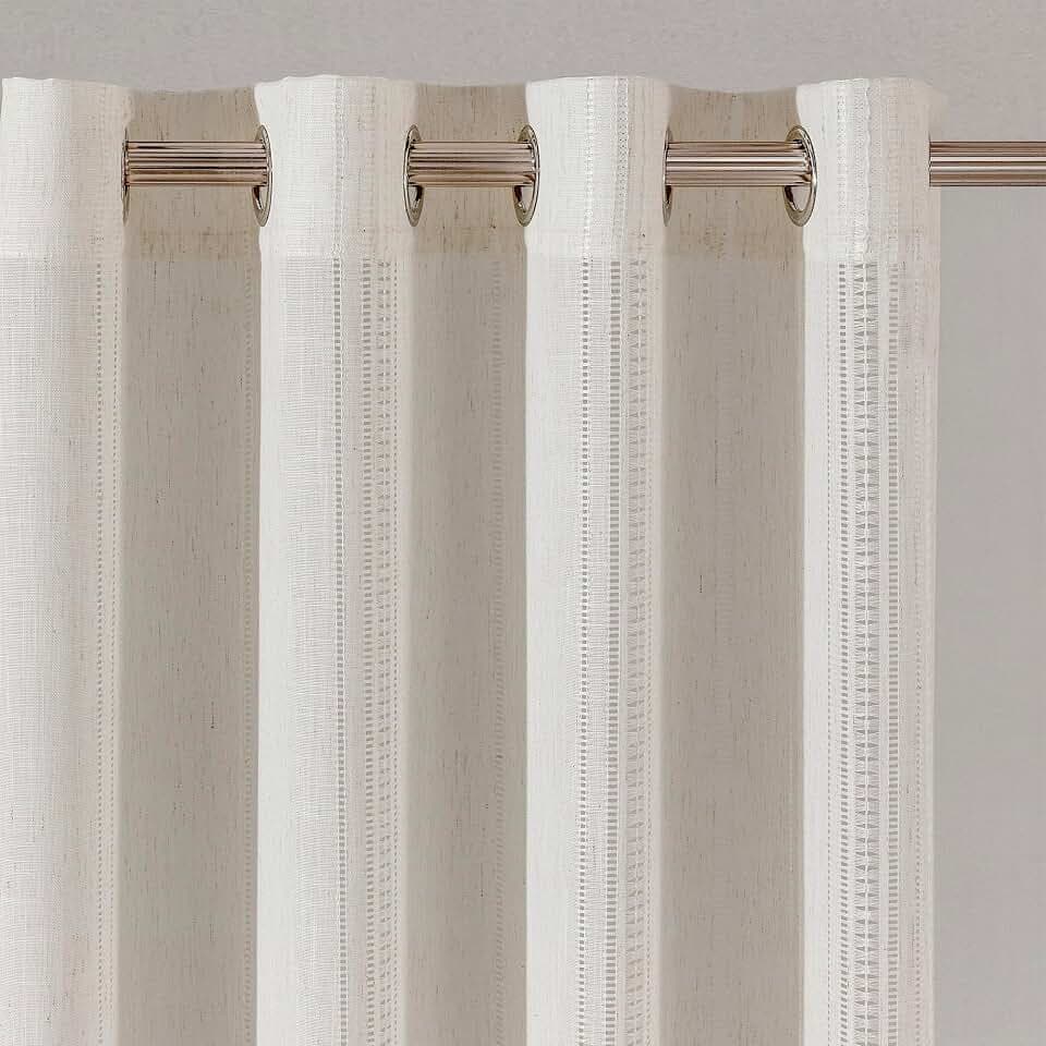 MYSKY HOME Beige Gardinen mit Ösen Vorhänge Leinen-Vorhang Boho Vintage Web-Löchern Makramee Häkelgardine für Wohnzimmer Modern Schlafzimmer Halbtransparent Landhaus Natur Dekoschal 140x245cm 2PC