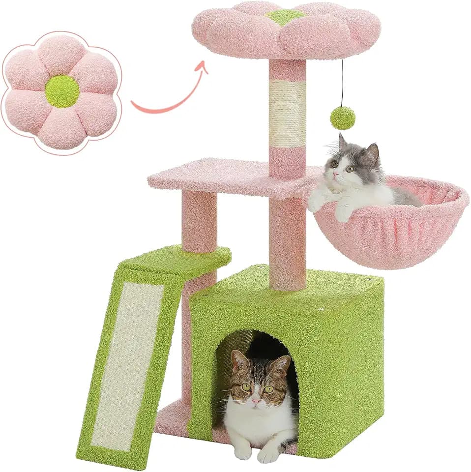 PETEPELA Cactus Cat Tree for Kittens & Small Cats, 32in Cat Tower,Pink