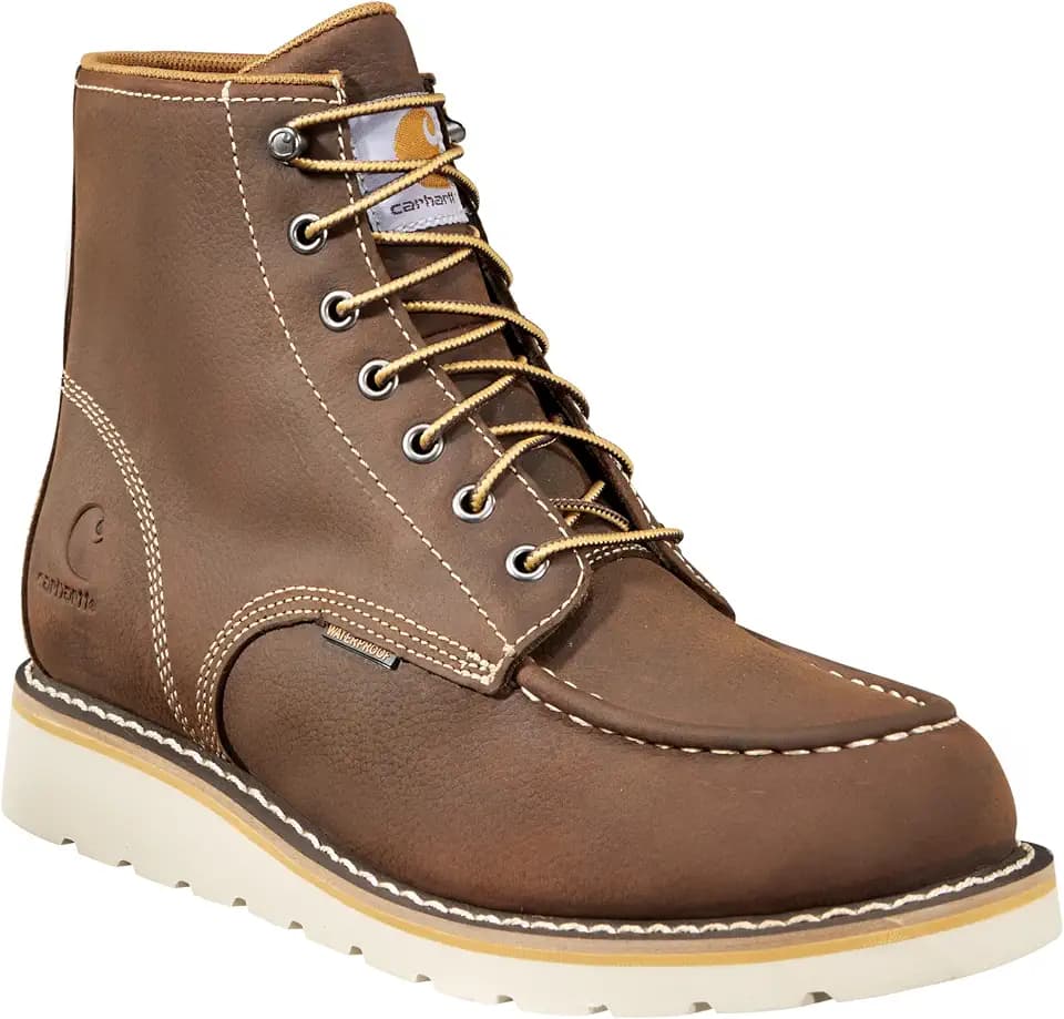 Carhartt Men's 6” Moc Toe Waterproof Work Boots - Oil-Tanned Leather Boots with FastDry Lining, Dual-Density Rubber Wedge Traction Outsole, EH Rated