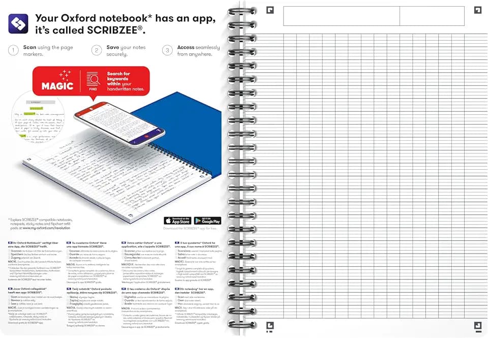 Oxford Essential Notizbücher, A5, 180 Seiten, groß, kariert, Spiralbindung, 5 Stück