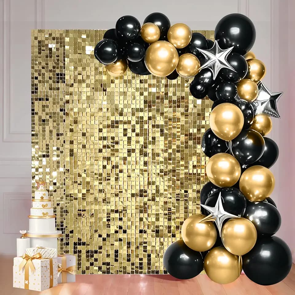 Ozikutech 24 Pcs Light Gold Shimmer Wall Backdrop Panels for Party Decor