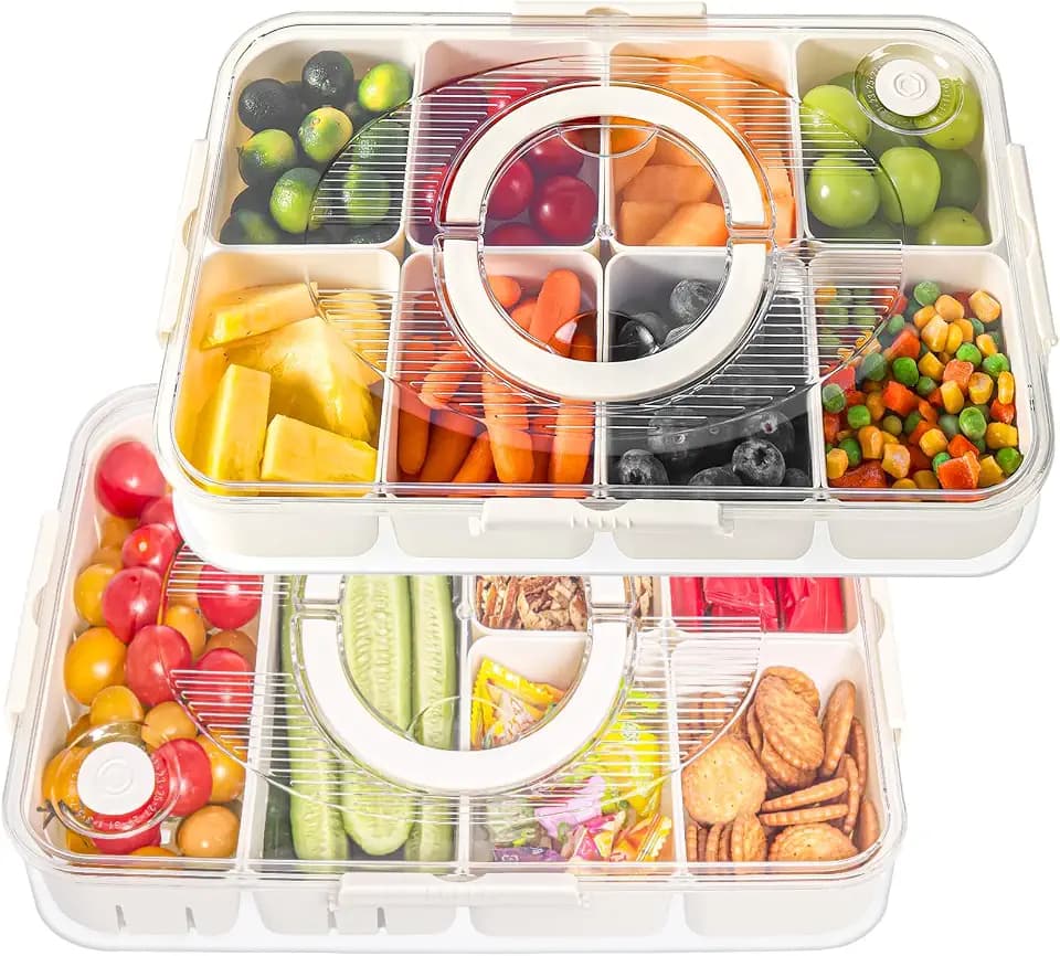 Luxear Snackbox mit 14 Fächern, Snackschale mit Deckel und Griff