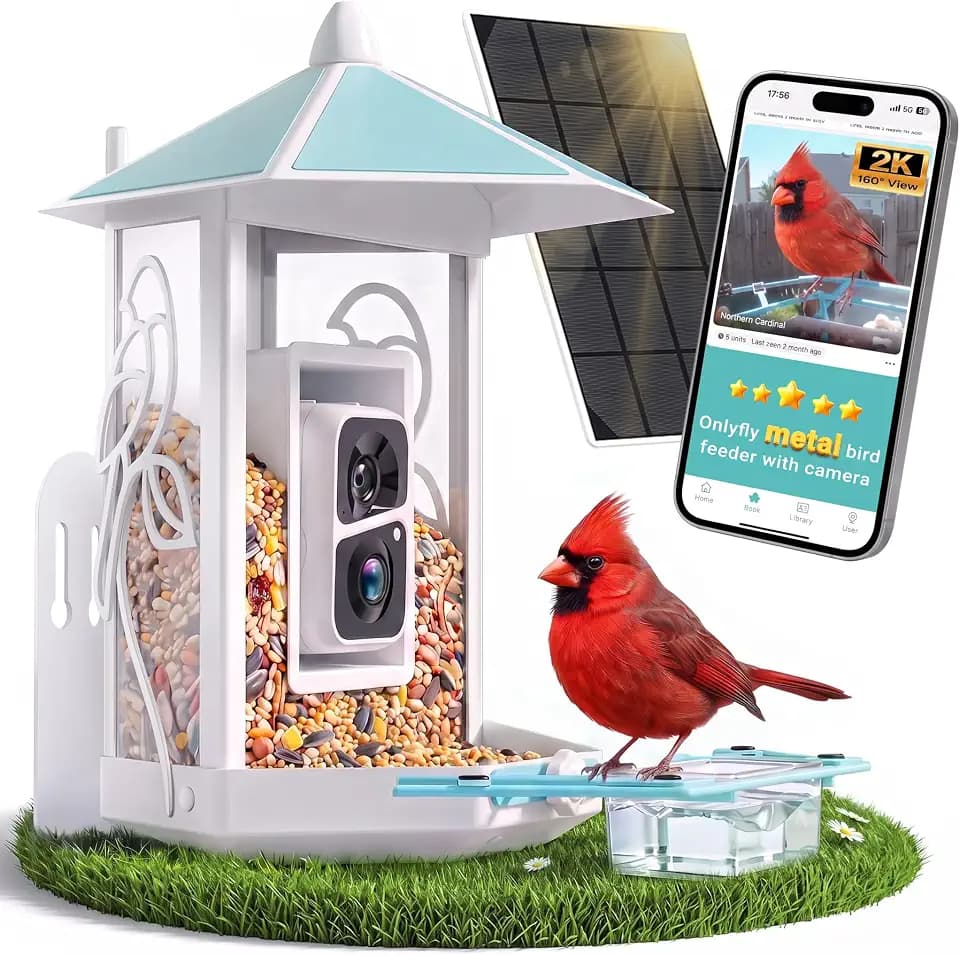 Onlyfly Smart Bird Feeder with 2K AI Camera Solar Powered for Backyard