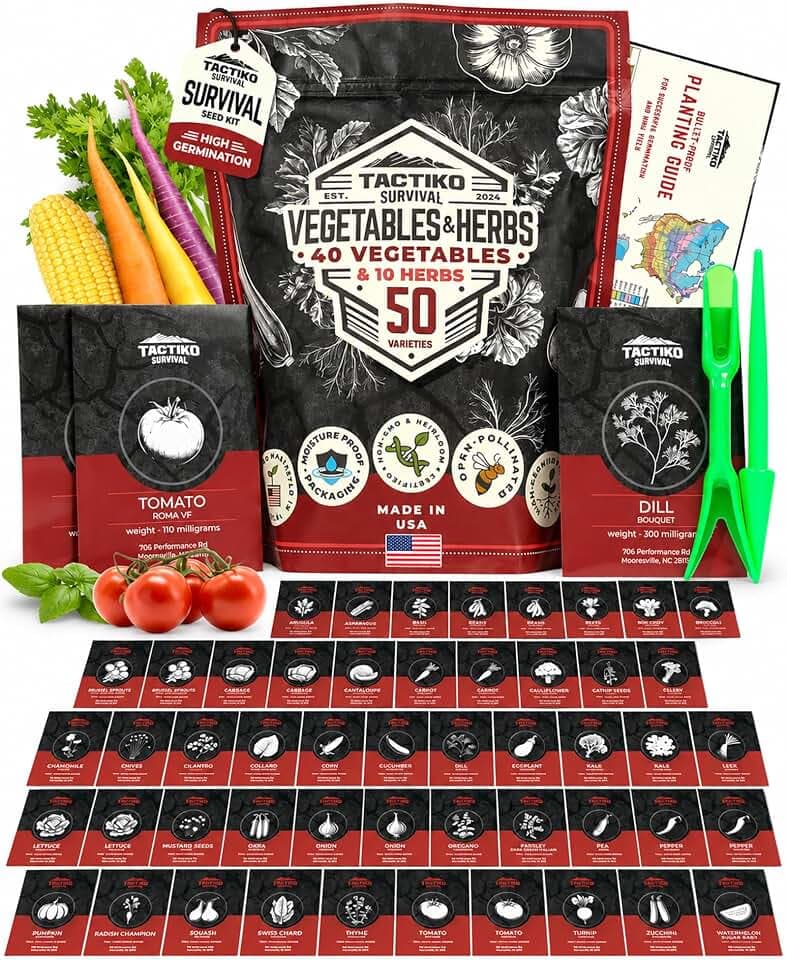 Tactiko Vegetable, Herb and Fruit Seed Kit | 50 Varieties | 37,000+ Non-GMO