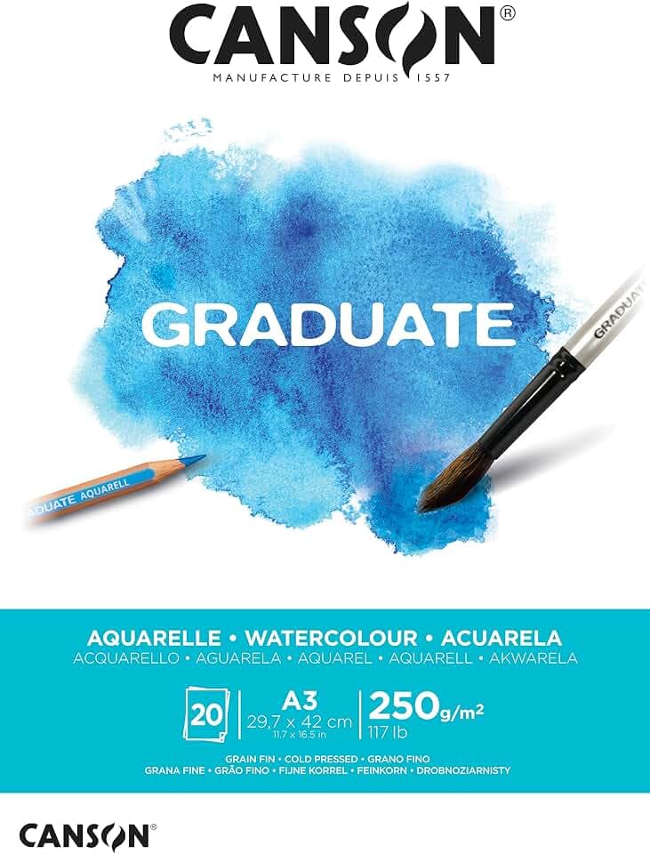 Canson Graduate Aquarellpapier Block, DIN A3, 20 Blatt, 250 g/m²