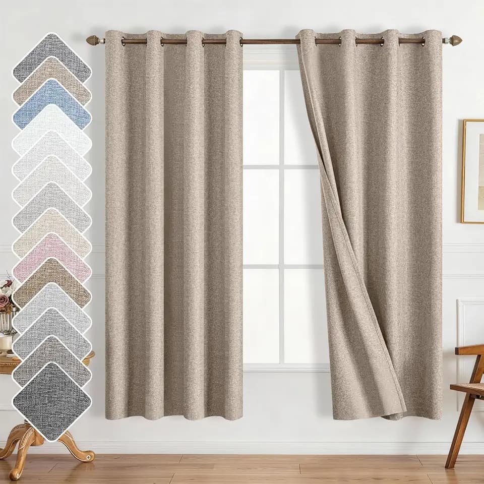 100% Blackout Curtains Double-Sided Linen Textured for Bedroom Grommet Thermal Insulated Room Darkening Drapes for Living Room(2 Panels,52 x 72 Inch,Linen)