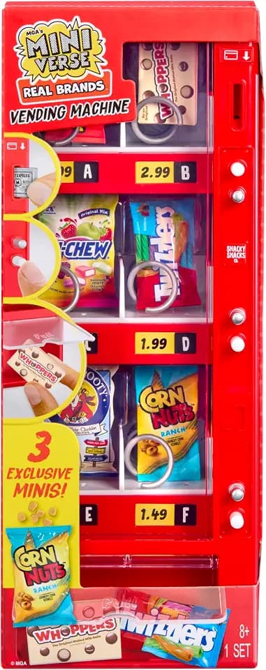 MGA's Miniverse Real Brands Vending Machine (Red), Interactive Display & Storage Playset with Exclusive Mini Food Brands, Refillable, Collectible Miniatures, Ages 8+