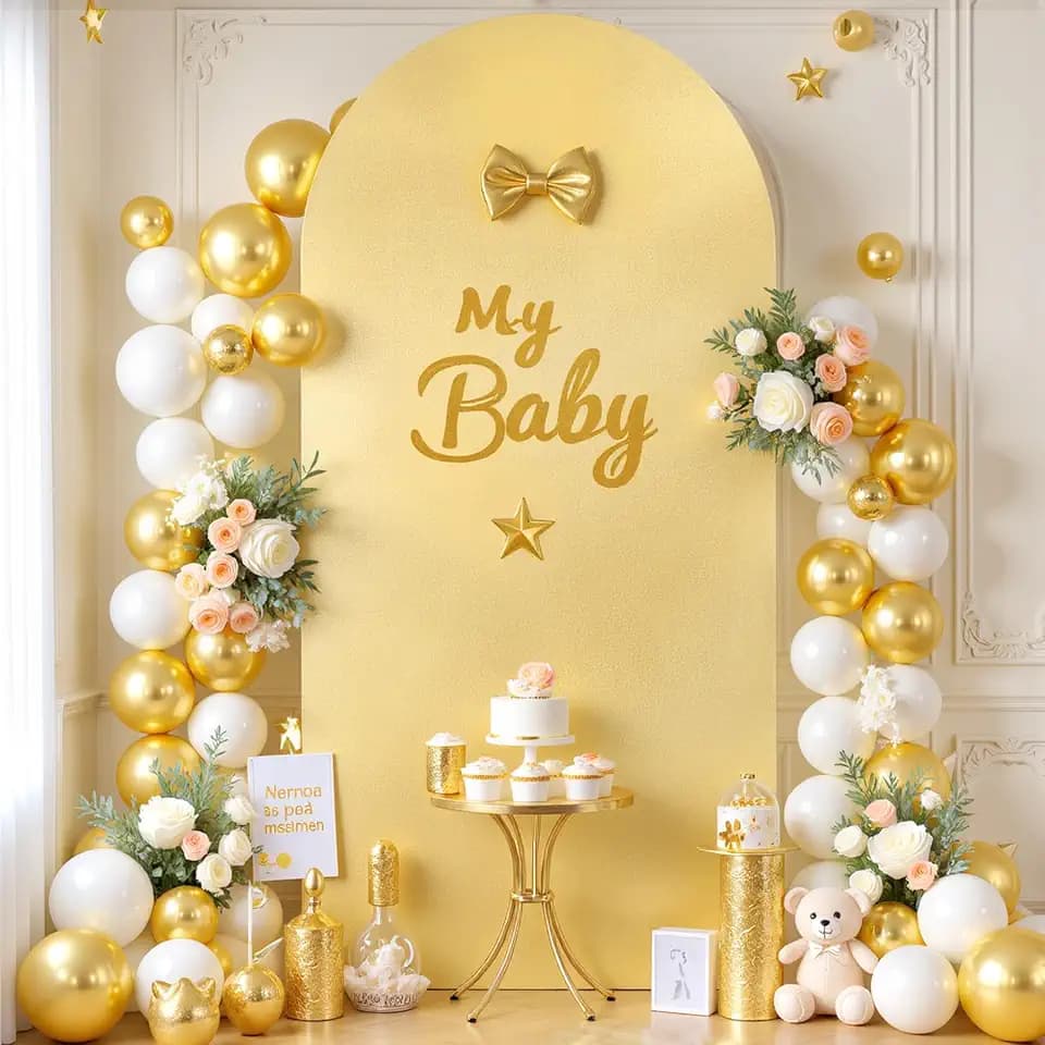 Yellow Gold Arch Backdrop Cover 6.6FT Birthday Party Balloon Gold Arch Covers Stretchy Backdrop Wedding Arch Covers Spandex Banquet Bridal Baby Shower Photo Backgrounds Decoration