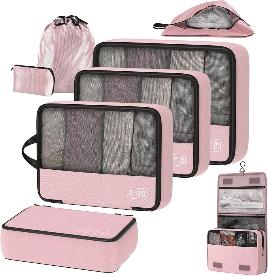 Compression Packing Cubes for Carry On Travel, 8-Piece Luggage Organizers