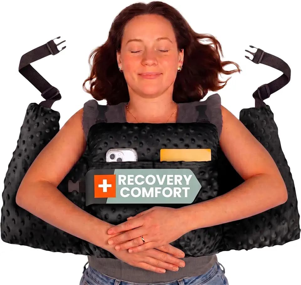 MOYOAMA Post Mastectomy Pillow Post Surgery - Wearable Chest Protection with Secure Straps, Easy-Clean Removable Cover, & Pockets - Breast Reduction/Augmentation & Double Mastectomy Recovery Supplies