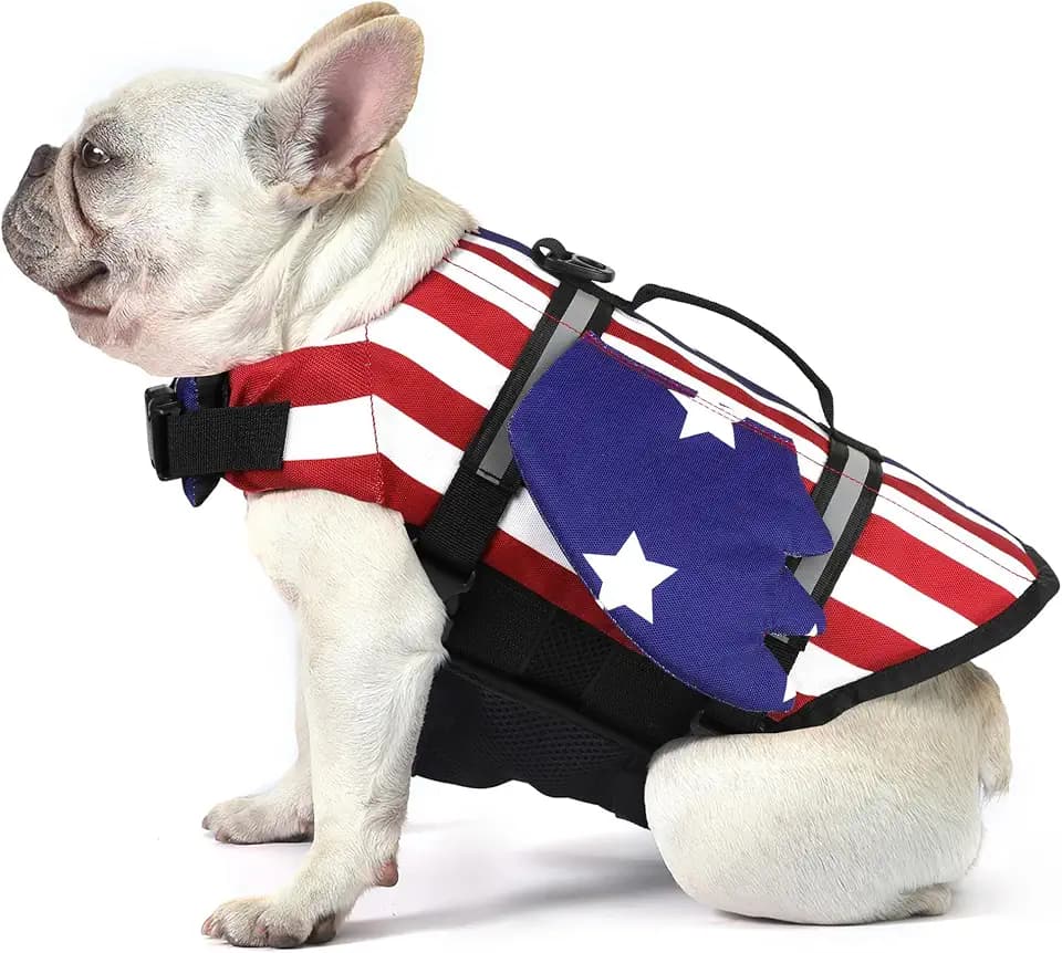 Petglad American Flag Dog Life Jacket, Wings Dog Life Vest with Chin Float, Reflective High Buoyancy Swim Vest for Small Medium Large Dogs - USA Flag, XS