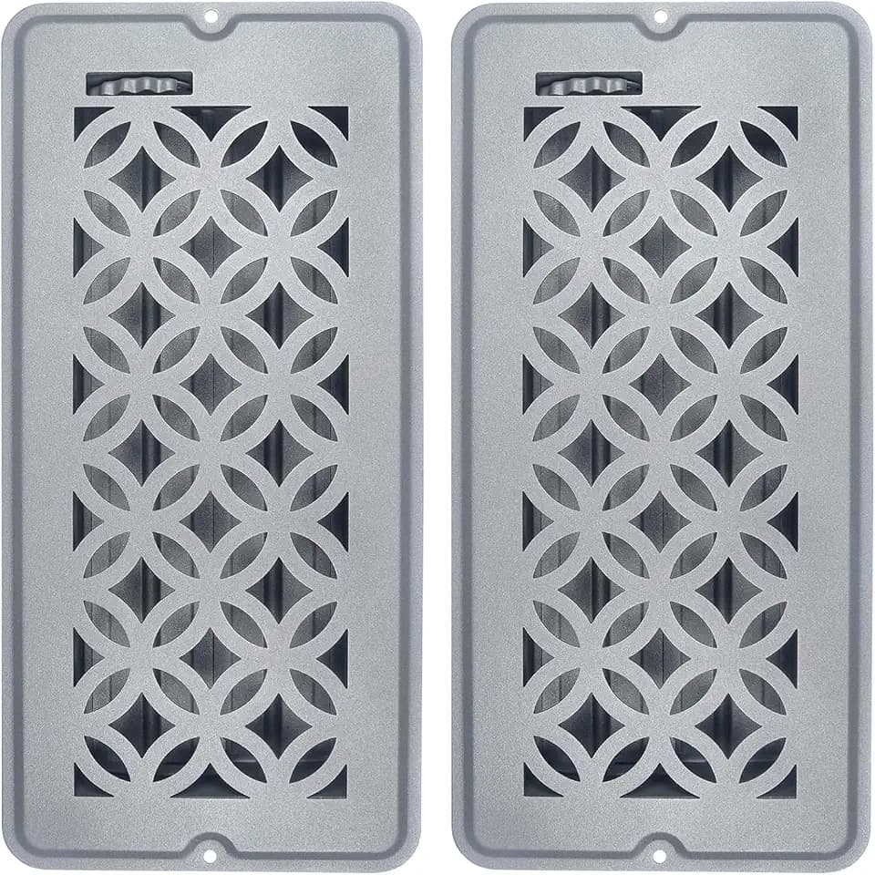 2 Pack Floor Vent Covers, Floor Register 4x10, Adjustable Decorative Vent Covers for Home Floor Ceiling or Sidewall Vent, Heavy Duty Walkable Steel Floor Vents, Rust-Proof Finish (Silver-Gray)