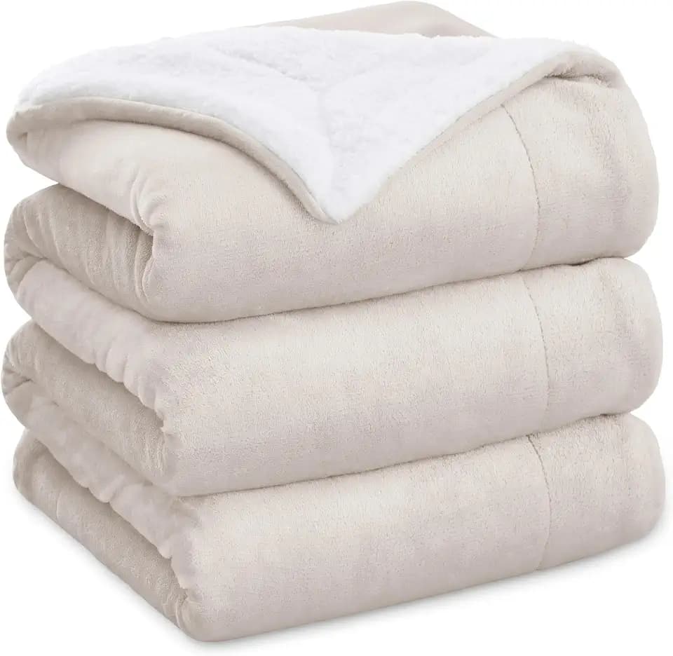 BEDSURE Sherpa Kuscheldecke Flauschig 220x240 - Sofadecke, Hellbeige