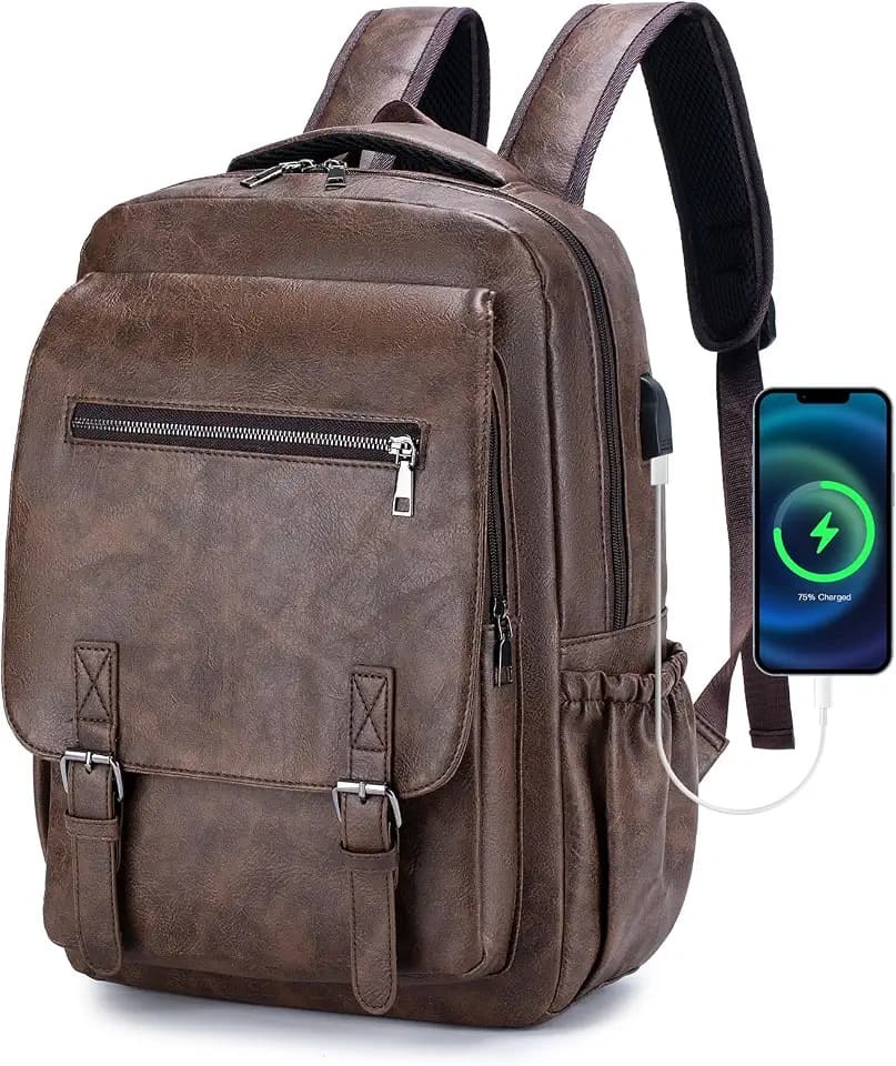 Leder Rucksack 40x30x15cm British Airways Wizzair Handgepäck Flugzeug, Wasserdicht Reiserucksack Herren Damen Modern Elegant Travel Rucksack mit 15,6 Zoll Laptopfach für Reisen, Eurowings